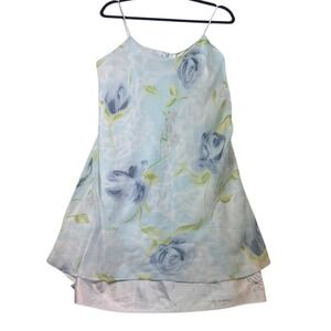 Lord & Taylor Floral Print Dress L Summer Slip Dress‎ Blue Lightweight Strappy
